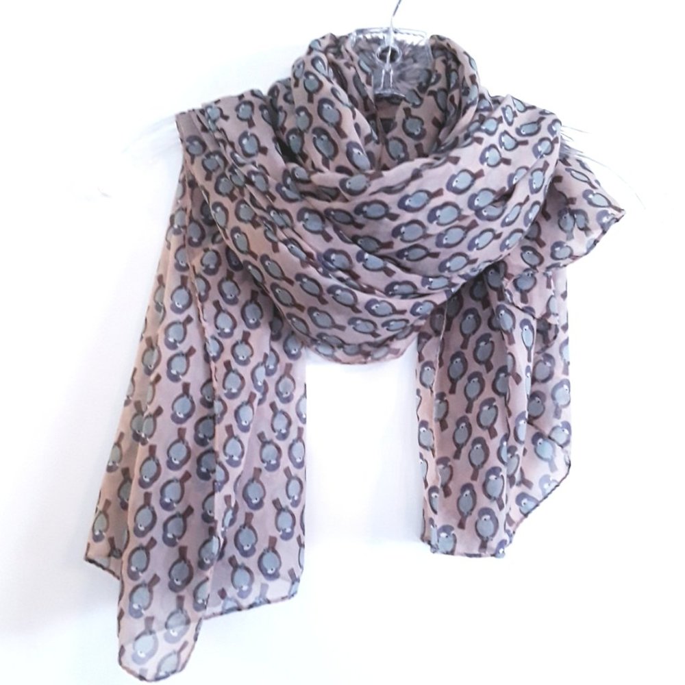 Beautiful Bird Scarf Brown and Blue on Mauve